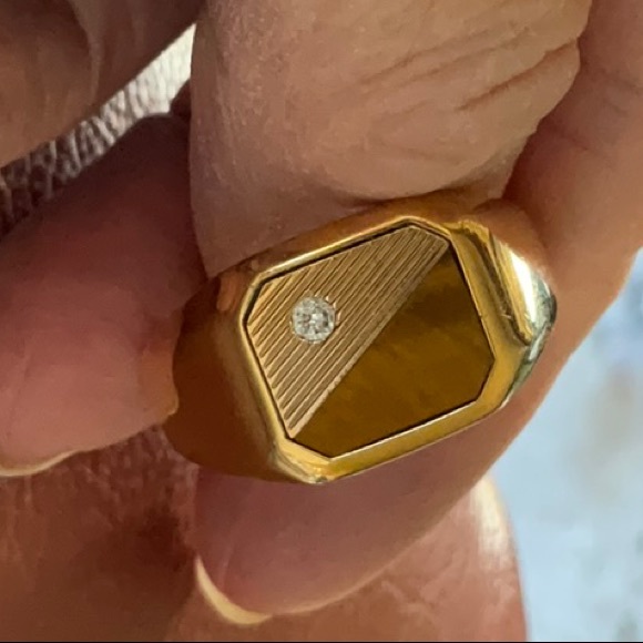 Avon 18K Hard Gold Electroplated Tigers Eye Sparkly Stone Signet Ring Vintage - Picture 8 of 16